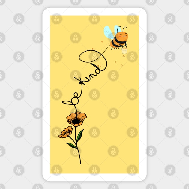 bee kind, bee on flower draw line Magnet by Catmaleon Design